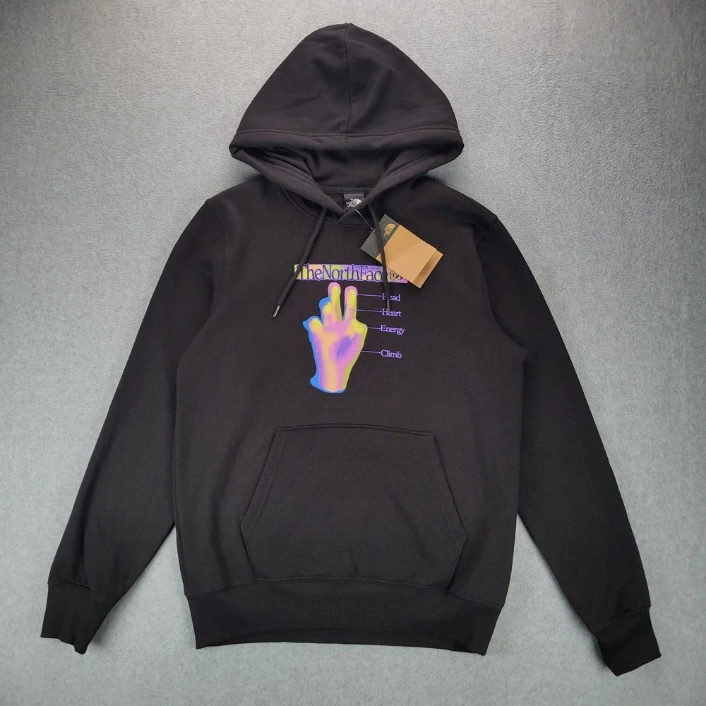 The North Face Mens Outdoor Hoodie Black Graphic Climb Sweatshirt NF0A86WS S NWT